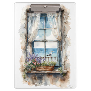 Meerblick aus dem Fenster Aquarell-Küstenlandschaf Klemmbrett