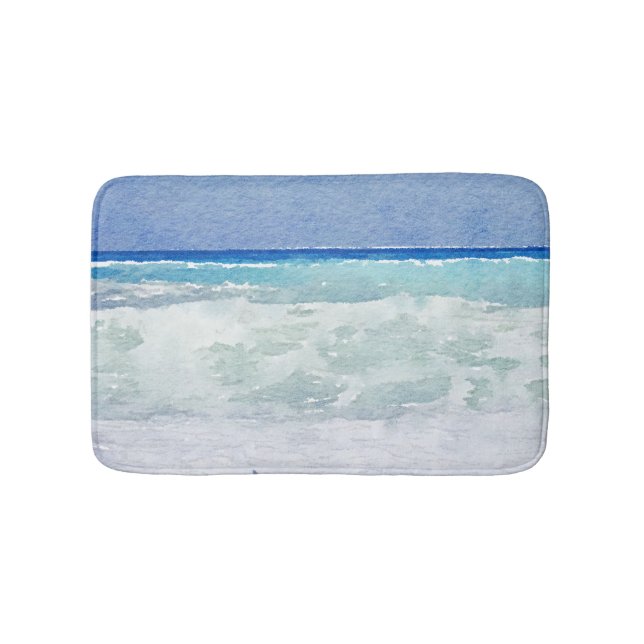 Meerblick-Blau und Aqua-Aquarell Badematte (Vorderseite)