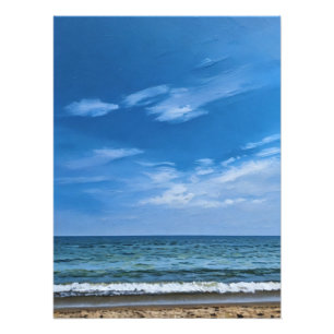 Meerblick mit blauem Himmel und sanften Wellen Fotodruck