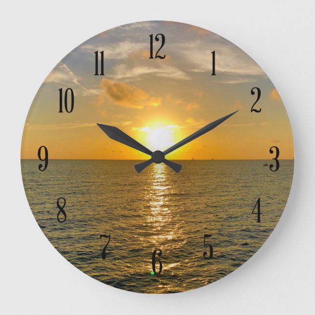 Meerblick-Sonnenuntergang Große Wanduhr (Vorderseite)