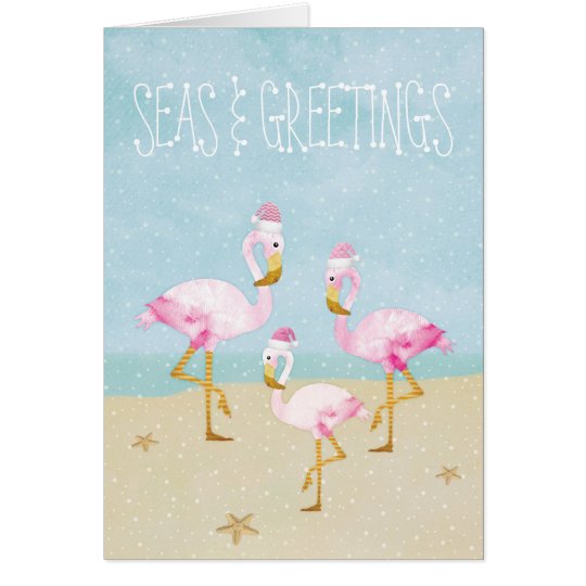 Meere und Gruß-Aquarell-Rosa-Flamingos Karte