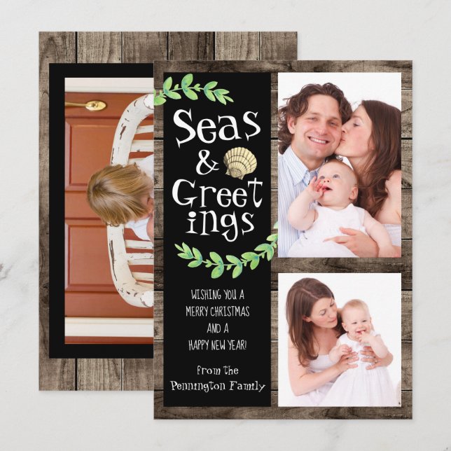 Meere und Grüße FotoCollage Feiertagskarte (Vorne/Hinten)