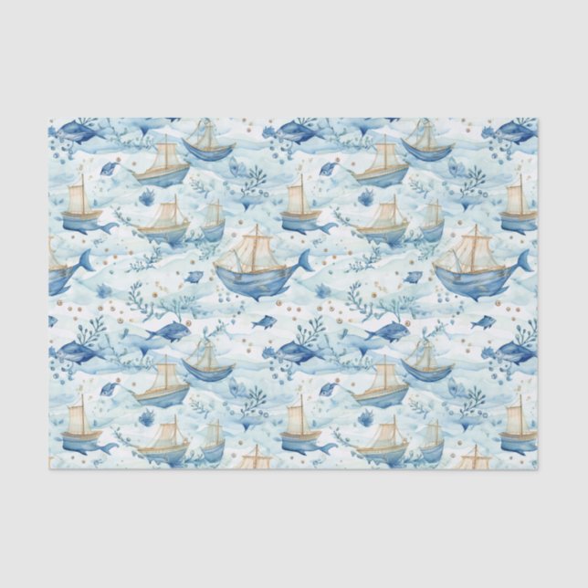 Meeres-Boote mit Wal-Decoupage Seidenpapier (Vorderseite)