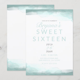 Meeres-Schaum-Grün Aquarell Modern Chic Sweet 16 Einladung