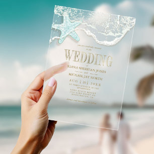 Meeres-Schaum-Strand-Hochzeit ID837 Acryleinladungen