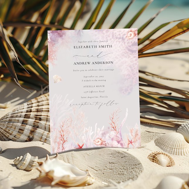 Meeresalgen | Seashell Watercolor Wedding Einladung (Von Creator hochgeladen)
