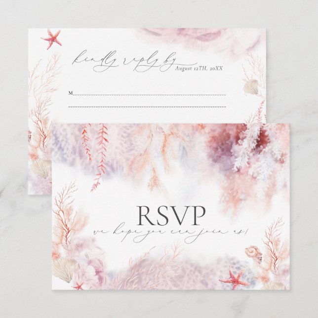 Meeresalgen | Seashell Wedding RSVP Card Karte (Vorne/Hinten)
