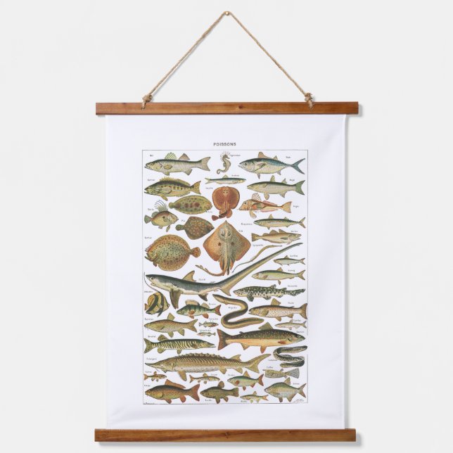 Meeresbiologie — Ästhetische Fischkarte Wandteppich Mit Holzrahmen (Vorderseite)