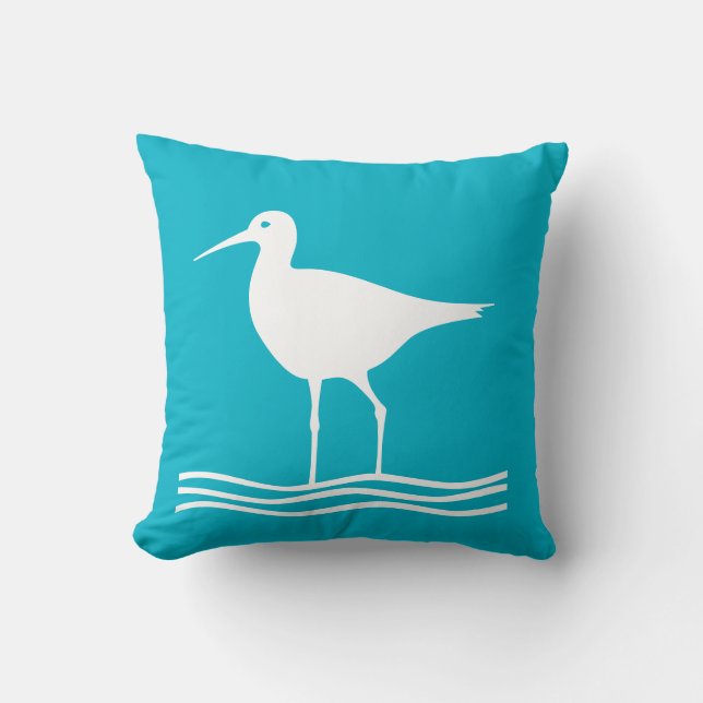 MEERESBIRD. WEISSE auf blauem Kissen (Vorderseite)