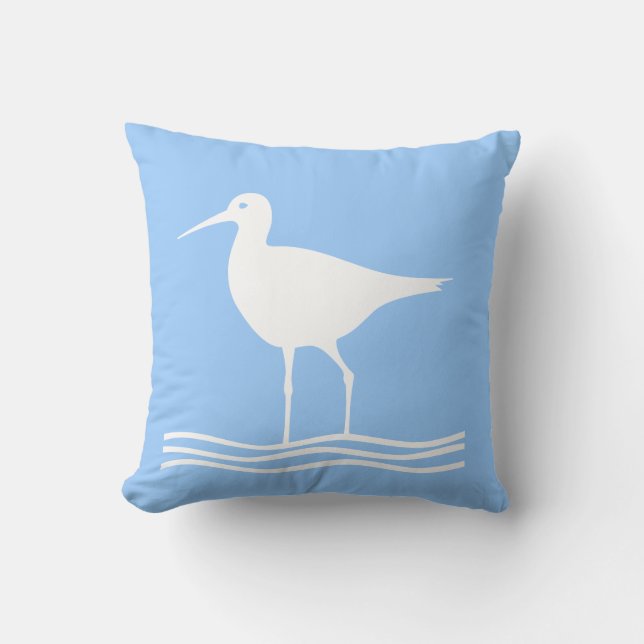 MEERESBIRD. WEISSE auf blauem Kissen (Vorderseite)