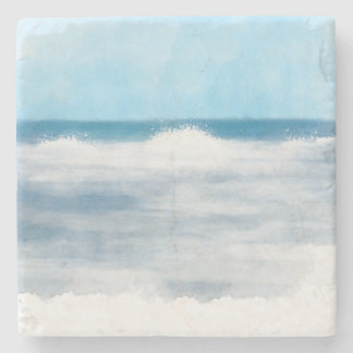 Meeresblau und Weiß Wasserfarbe Strand Surf Steinuntersetzer
