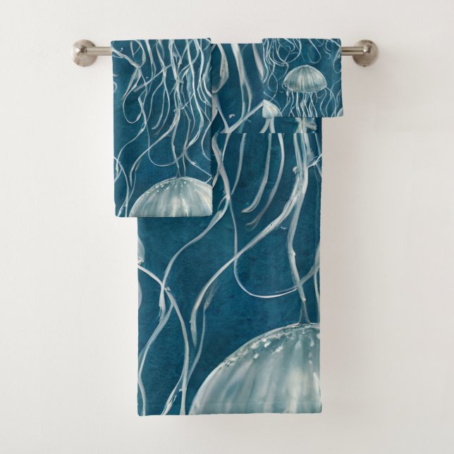 Meeresblau und Weißgelb-Muster Badhandtuch Set (Insitu)