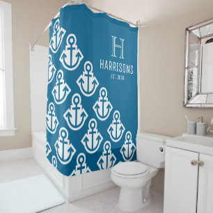 Meeresblaue maritime Anker personalisierter Famili Duschvorhang