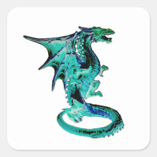 Meeresblauer Drache Mythisches Wesen Ozean Fantasi Quadratischer Aufkleber