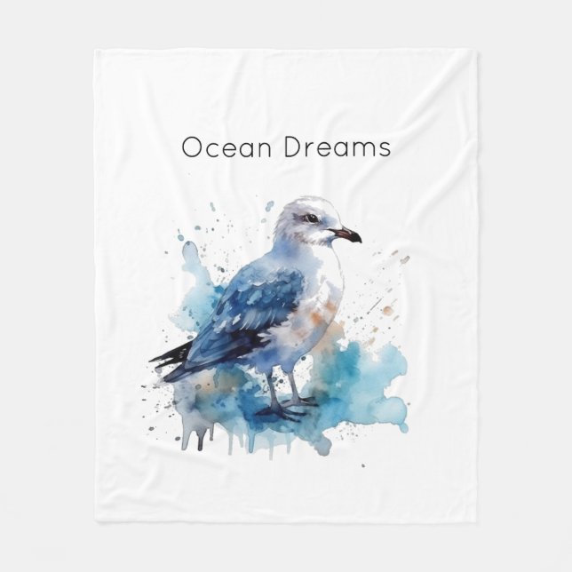 Meeresbrise: Aquareller Seagull Fleecedecke (Vorderseite)