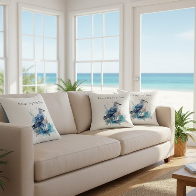 Meeresbrise: Aquareller Seagull Kissen (Von Creator hochgeladen)