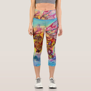 MEERESDRAGON in Blue Gold Yellow Pink Fantasy Capri Leggings