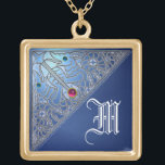 MEERESDRAGONS BLAUE SAPPHIRE MONOGRAM VERGOLDETE KETTE<br><div class="desc">Mittelalterliche Fantasy-Zwillingsdrachen mit einem leuchtenden 3D Blue Sapphire Edelstein.</div>