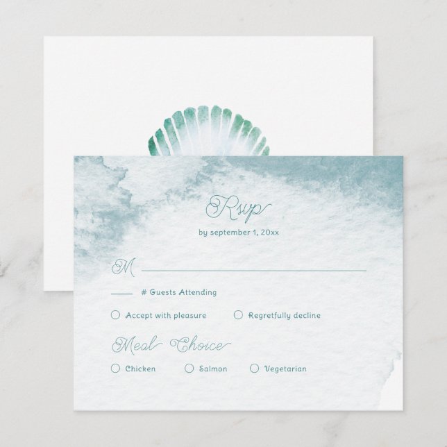 Meeresfarben Muschel Hochzeitessen RSVP Karte (Vorne/Hinten)