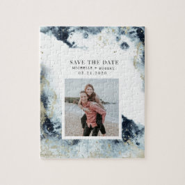 Meeresfarbenwellen Küstenwellen Save the Date Foto