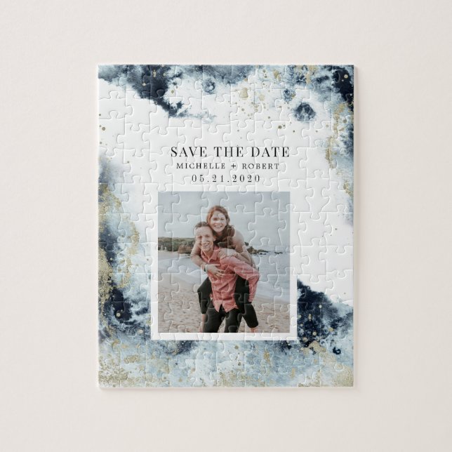 Meeresfarbenwellen Küstenwellen Save the Date Foto (Vertikal)