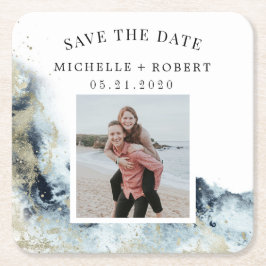 Meeresfarbenwellen Küstenwellen Save the Date Foto Rechteckiger Pappuntersetzer