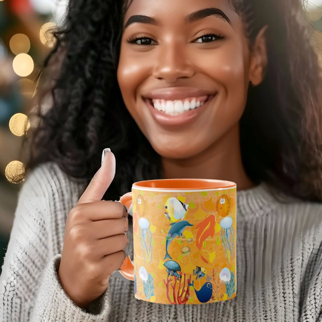 Meeresfauna und -flora des tropischen Meeres Tasse (Tropical Sea Fish Marine Life Orange Reef Corals Mug)
