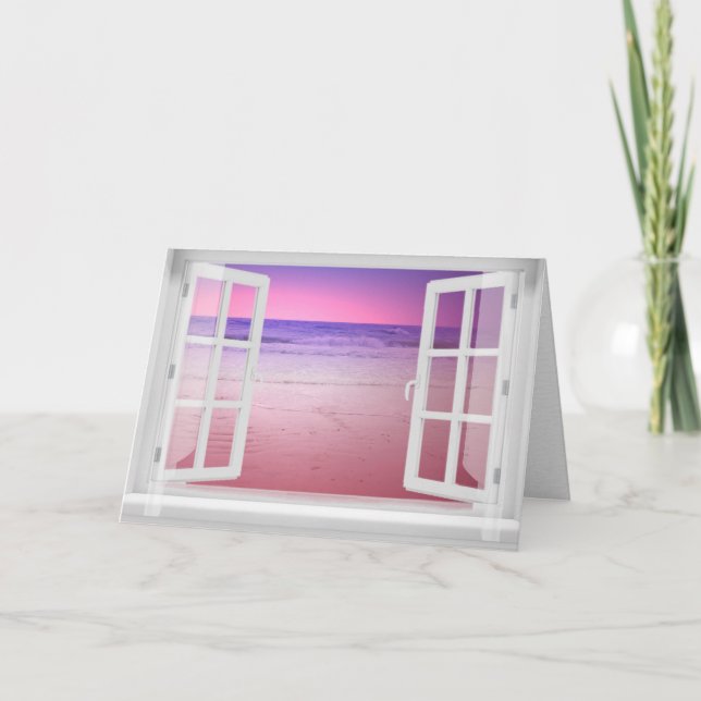 Meeresfenster mit Lila Sonnenaufgang Karte (Vorderseite)