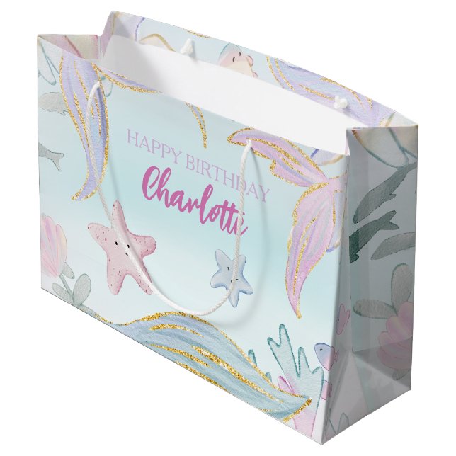 Meeresfrüchte Glitzer Meerjungfrau Große Geschenktüte (Rückseite Schrägansicht)