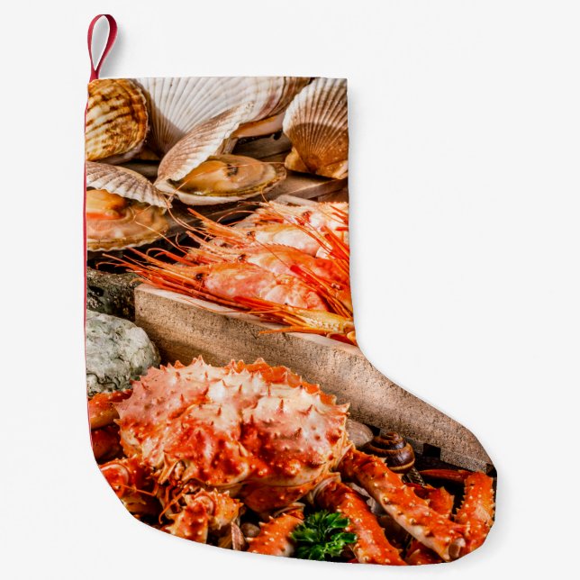Meeresfrüchte-Kochplatte zum Abendessen am Meeresu Kleiner Weihnachtsstrumpf (Vorderseite)