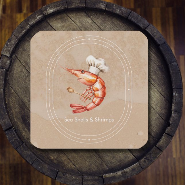 Meeresfrüchte / Küstenstrandstil Quadratische Visitenkarte (Watercolor Seafood / Coastal Beach Style Square Business Card #zazzlemade #shrimpsrestaurant #shef)