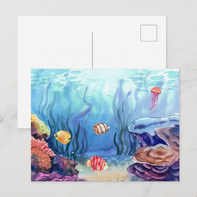 Meeresfrüchte Meeresfrüchte leben Korallen und Fis Postkarte (Vorne/Hinten)