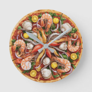 Meeresfrüchte Pizza Runde Wanduhr