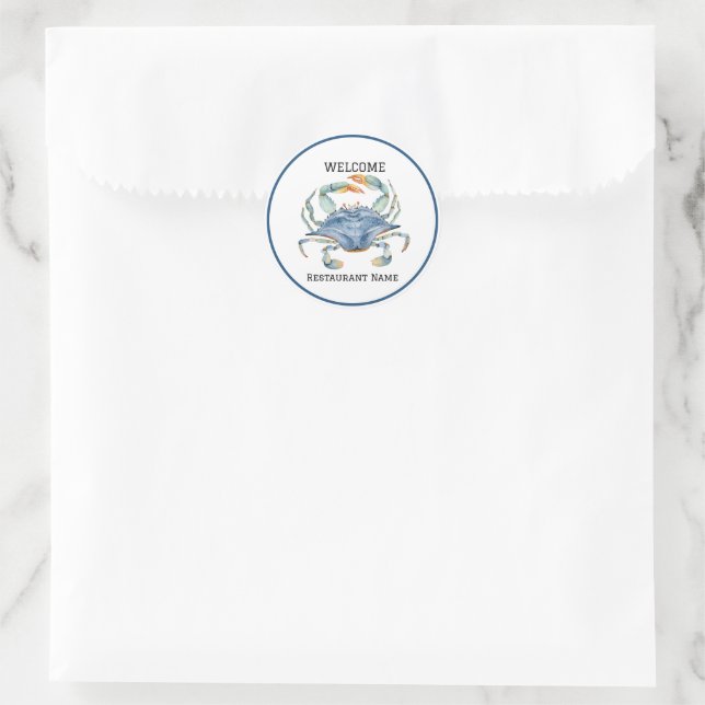 Meeresfrüchte Restaurant Willkommen Blue Crab Pers Runder Aufkleber (Tasche)