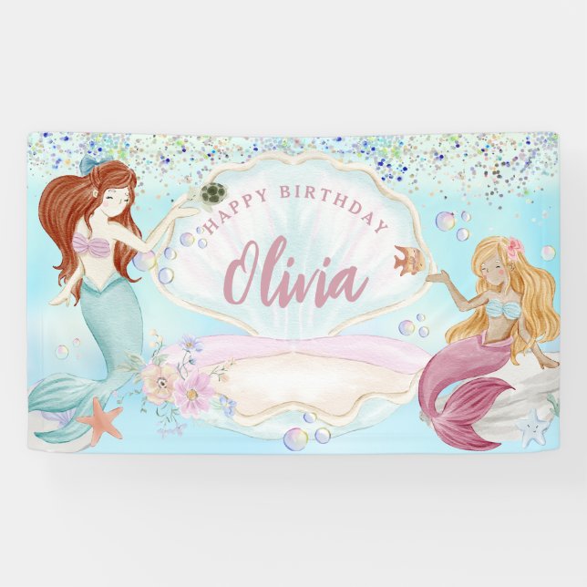 Meeresfrüchte unter dem Glitzer Birthday Banner (Horizontal)