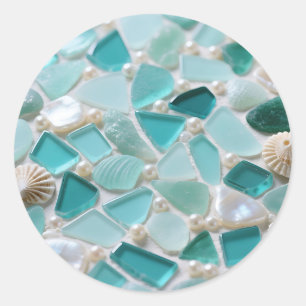 Meeresglas-Mosaik Türkis Küstencharme Runder Aufkleber