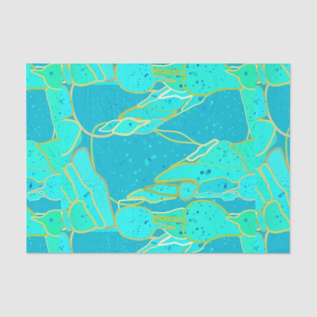 Meeresgrotto Abstrakt, Türkis, Aqua und Gold Seidenpapier (Vorderseite)