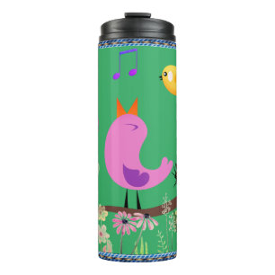 Meeresgrün - Vögel (mit/ Initialen) Thermosbecher