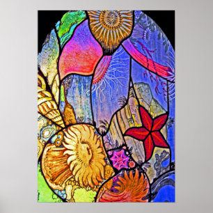 Meeresgrund/Meeresgrund auf Buntglas Poster