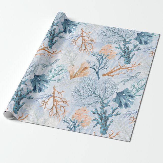 Meereskorallenblauer Blauer Ozean Geschenkpapier (Ungerollt)