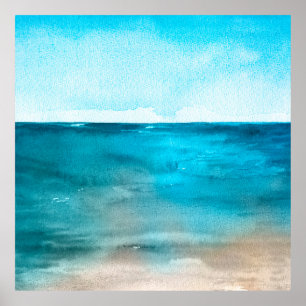 Meereslandschaft. Schöne Aquarellmalerei Poster