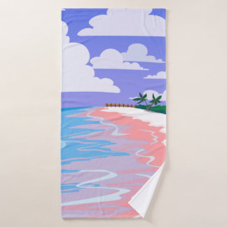 Meereslandschaft tropischer Strand mit rosa Sand, Badehandtuch