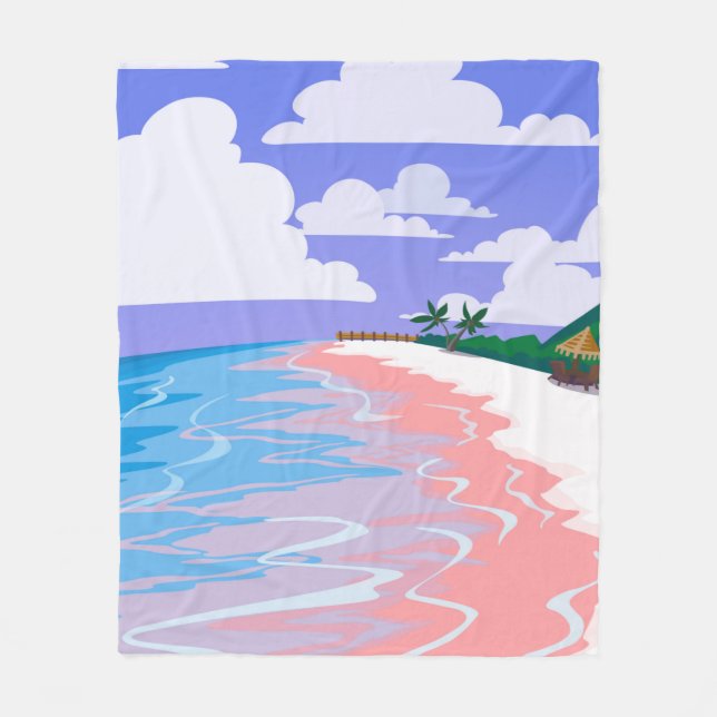 Meereslandschaft tropischer Strand mit rosa Sand,  Fleecedecke (Vorderseite)