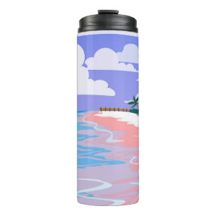 Meereslandschaft tropischer Strand mit rosa Sand, Thermosbecher