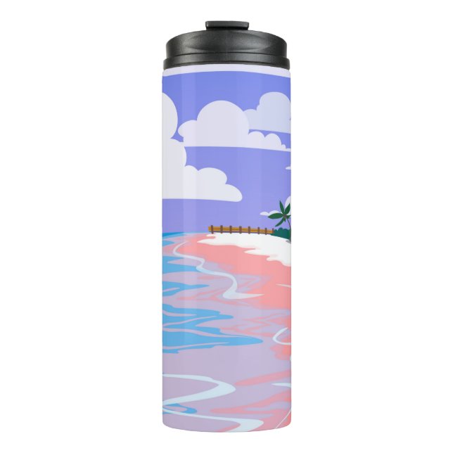 Meereslandschaft tropischer Strand mit rosa Sand,  Thermosbecher (Vorderseite)