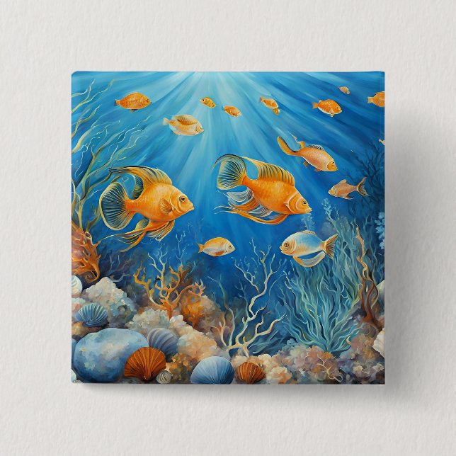Meeresleben mit exotischen Fischen Button (Vorderseite)