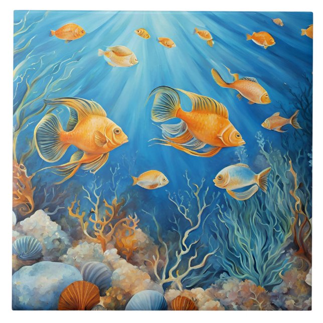 Meeresleben mit exotischen Fischen Fliese (Vorderseite)