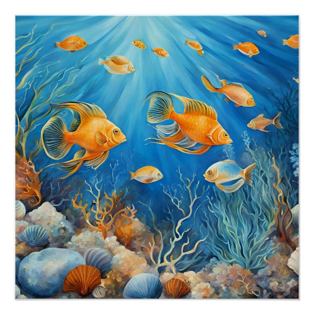 Meeresleben mit exotischen Fischen Poster (Vorderseite)