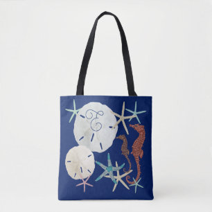 Meeresleben Monogramm Navy Blau Tasche