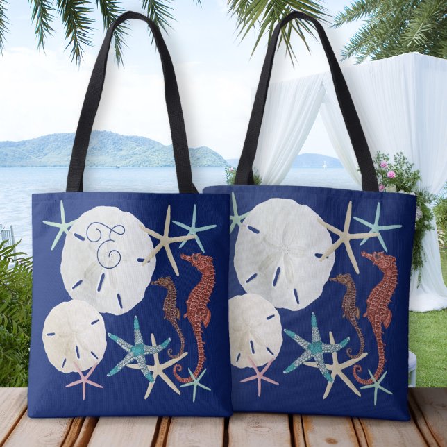 Meeresleben Monogramm Navy Blau Tasche (Von Creator hochgeladen)
